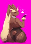 absurd_res anthro big_butt biped breasts brown_body butt clothed clothing female generation_4_pokemon heart_symbol hi_res looking_at_viewer looking_back lopunny nintendo pokemon pokemon_(species) purple_background simple_background sitting solo son2j