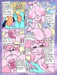 anthro anus big_breasts big_ears blue_body breasts chinchilla chinchillid clitoris clothing comic duo english_text erect_clitoris exclamation_point eyewear fecto_elfilis female genitals glasses hair heart_symbol hi_res kirby_(series) kirby_and_the_forgotten_land lewdchuu_(artist) male male/female mammal nintendo pink_body pink_hair pussy pyon_(lewdchuu) rodent text undressing