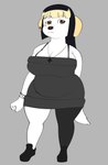 anthro big_breasts black_hair blonde_hair blonde_highlights breasts brown_eyes cleavage clothed clothed_anthro clothed_female clothing female female_anthro fingers footwear front_view fur grey_background grey_clothing grey_sweater grey_topwear hair highlights_(coloring) huge_breasts jewelry mouth_closed multicolored_hair necklace overweight overweight_anthro overweight_female shoes short_stack simple_background solo sweater sweater_dress tail thick_thighs topwear two_tone_hair white_body white_fur white_tail wide_hips toonarscontent biscotti_(toonarscontent) canid canine canis domestic_dog mammal absurd_res digital_drawing_(artwork) digital_media_(artwork) full-length_portrait hi_res portrait