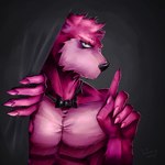 5_fingers abs anthro barazoku biceps body_hair bow_tie claws eyebrows fingers fur hair male muscular muscular_male pink_body pink_claws pink_eyes pink_fur simple_background solo kemonohenry bear mammal ursine hi_res