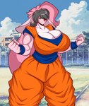 anthro biceps big_breasts black_hair breasts cleavage cleavage_overflow clothed clothing curvy_figure detailed_background eyelashes female fingers fur green_eyes hair hourglass_figure huge_breasts keikogi long_hair looking_at_viewer martial_arts_uniform multicolored_body multicolored_fur multicolored_hair muscular muscular_anthro muscular_female one_eye_obstructed outside pink_body pink_fur pink_hair smile solo sportswear standing teeth thick_thighs two_tone_body two_tone_fur two_tone_hair voluptuous white_body white_fur wide_hips superix dragon_ball dragon_ball_z rascals reiko_usagi lagomorph leporid mammal rabbit 2017 absurd_res digital_media_(artwork) hi_res signature