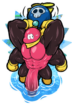abs anthro big_penis blush bomb clothing explosives genitals gloves handwear huge_penis humanoid_genitalia humanoid_penis hyper hyper_genitalia hyper_penis kerchief male multi_arm multi_limb muscular muscular_male pecs penis screencap screencap_background solo hexdisciple mario_bros new_super_mario_bros. nintendo arachnid arthropod insect skeeter_(mario) spider hi_res