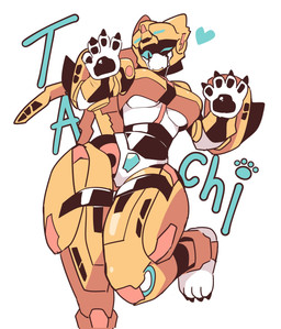 black_body blue_eyes breasts female fingerpads footprint handpaw heart_symbol machine nails one_eye_closed pawpads pawprint paws pseudo_clothing raised_leg sharp_nails solo tail thick_thighs under_boob visor_eyes white_body wide_hips wink yellow_body zam_zary metalcard_bot taki_(metalcard_bot) cheetah felid feline humanoid mammal robot robot_humanoid 2026 digital_drawing_(artwork) digital_media_(artwork) hi_res