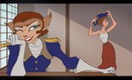 anthro breasts brown_hair clothed clothing crossover_ship dress duo female gloves hair handwear one_eye_closed shirt tank_top topwear uniform strawberryloveu disney tarzan_(disney) treasure_planet captain_amelia jane_porter domestic_cat felid feline felis human mammal crossover