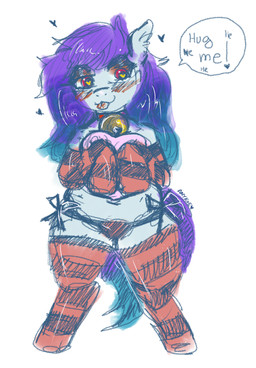 bell bell_collar blush blush_lines clothing collar female feral floating_heart footwear hair heart_eyes heart_pillow heart_symbol hug hugging_object hugging_pillow inner_ear_fluff looking_at_viewer multicolored_hair panties pillow simple_background socks solo speech_bubble talking_to_viewer text tongue tongue_out tuft underwear white_background anykoe hasbro my_little_pony anykoe_(anykoe) earth_pony equid equine horse mammal pony colored_sketch hi_res signature sketch