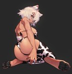 4_fingers 4_toes accessory animal_print animal_print_bikini animal_print_thigh_highs anthro arm_tuft big_breasts big_butt bikini black_nails black_pawpads breasts bubble_butt butt clothed clothing colored_nails cow_print cow_print_bikini cow_print_thigh_highs ear_piercing ears_up feet female fingers fur hair hair_accessory hair_between_eyes hindpaw inner_ear_fluff kneeling legwear looking_at_viewer looking_back looking_back_at_viewer nails pattern_bikini pattern_clothing pattern_legwear pattern_swimwear pattern_thigh_highs pawpads paws piercing pink_hair rear_view red_eyes shoulder_tuft sitting skindentation solo squish stockings string_bikini swimwear tan_body tan_fur teeth thigh_highs thigh_squish tight_clothing tight_legwear toes tuft two-piece_swimsuit white_hair woobin94 canid canine domestic_cat felid feline felis hybrid lagomorph leporid mammal rabbit species_request absurd_res character_request digital_media_(artwork) hi_res