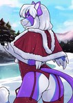 blue_body blue_eyes blue_fur butt clothing cloud feathered_wings feathers female fur hair holidays legwear looking_at_viewer looking_back looking_back_at_viewer outside plant purple_body purple_fur red_clothing red_legwear red_thigh_highs sky snow snowing solo standing thigh_highs tree white_body white_fur white_hair wings zyira christmas nicoya domestic_cat felid feline felis mammal 2019 digital_media_(artwork) hi_res portrait shaded three-quarter_portrait