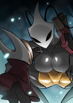 2_horns antennae_(anatomy) biped black_eyes breasts butt cloak clothed clothing crouching duo featureless_breasts female fingers horn looking_at_another spread_legs spreading standing topless monodie hollow_knight:_silksong hollow_knight_(franchise) team_cherry hornet_(hollow_knight) shakra_(hollow_knight:_silksong) arthropod insect absurd_res hi_res