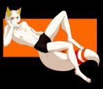 anthro biped black_clothing black_underwear boxer_briefs clothed clothing fur hand_on_face looking_at_viewer lying male nipples orange_eyes orange_nose partially_clothed paws smile solo stripes underwear white_body white_fur owllek volskar canid canine canis mammal wolf 2015 alpha_channel signature