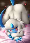 ass_up blush bodily_fluids butt claws feral fur heart_symbol looking_at_viewer raised_tail red_eyes solo tail white_body white_fur faroula nintendo pokemon absol generation_3_pokemon mammal pokemon_(species) hi_res