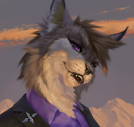 anthro clothed clothed_anthro clothed_male clothing day fangs hair head_tilt jacket lapel_pin male male_anthro open_mouth outside pose purple_clothing purple_eyes purple_shirt purple_topwear realistic sharp_teeth shirt short_hair smile smiling_at_viewer solo teeth teeth_showing three-quarter_view topwear whisker_spots whiskers conditional_dnp royz domestic_cat felid feline felis lynx mammal 2025 bust_portrait digital_media_(artwork) digital_painting_(artwork) painting_(artwork) portrait shaded soft_shading