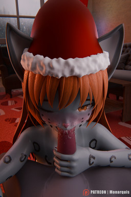 5_fingers anthro bodily_fluids christmas_clothing christmas_headwear clothing colored_nails countershade_face countershade_torso countershading cum dripping duo erection fellatio female fingernails fingers first_person_view genital_fluids genitals hair handjob hat hat_only headgear headgear_only headwear headwear_only holidays looking_at_viewer male male/female markings mostly_nude nails nude one_eye_closed oral orange_eyes orange_hair penile penis penis_grab saliva saliva_drip santa_hat sex spots spotted_markings monarquis christmas momo_(monarquis) romy_(monarquis) domestic_cat felid feline felis mammal pantherine snow_leopard 2:3 3d_(artwork) absurd_res digital_media_(artwork) hi_res