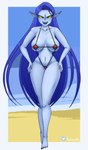 absurd_res areola beach big_breasts bikini black_nails blue_areola blue_body blue_eyes blue_hair blue_pubes blue_skin blue_tongue blush breasts camel_toe clothing colored_nails dragon_quest eyelashes female front_view hair hi_res huge_breasts humanoid humanoid_pointy_ears long_hair looking_at_viewer nails narrowed_eyes navel nipple_outline open_mouth open_smile pube_peek pubes pupils red_bikini red_clothing red_swimwear sea sharp_nails slit_pupils small_waist smile solo square_enix swimwear thick_thighs tongue two-piece_swimsuit water wide_hips witch_(dragon_quest) yellow_sclera yenvudu