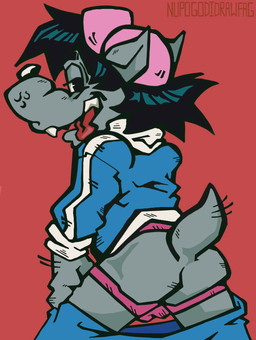 anthro butt clothed clothing jockstrap male partially_clothed solo tongue tongue_out underwear nupogodidrawfag soyuzmultfilm well_just_you_wait! volk_(wjyw) canid canine canis mammal wolf
