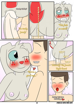 anal anal_penetration anthro anthro_penetrated areola blush breasts cartoon_freckles dialogue duo eyelashes female female_penetrated freckled_face freckles genitals heart_symbol human_on_anthro human_penetrating human_penetrating_anthro interspecies kissing_cheek long_eyelashes male male/female male_penetrating male_penetrating_female motion_lines penetration penile penile_penetration penis penis_in_ass sex text wings otakon_(artist) angel_hare the_east_patch angel_gabby jonah_whitman angel human lagomorph leporid mammal rabbit comic english_text hi_res
