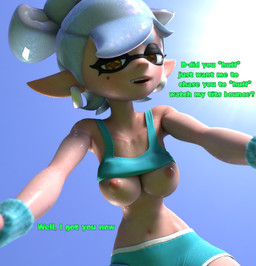areola bodily_fluids breasts clothing dialogue ear_piercing female hair hat headgear headwear humanoid_pointy_ears looking_at_viewer markings mole_(marking) navel nipples piercing pointy_ears pseudo_hair sky solo sun sweat tentacle_hair tentacles text visor_cap white_hair butterdubious nintendo splatoon marie_(splatoon) animal_humanoid aquatic aquatic_humanoid cephalopod cephalopod_humanoid humanoid inkling mollusk mollusk_humanoid 3d_(artwork) absurd_res digital_media_(artwork) english_text hi_res