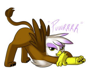 ass_up beak bent_over brown_body brown_feathers brown_fur feathered_wings feathers female feral fur looking_at_viewer purple_body purple_feathers simple_background smile solo stretching tail tail_tuft text tuft white_background white_body white_feathers white_fur wing_boner wings yellow_eyes kloudmutt friendship_is_magic hasbro my_little_pony mythology gilda_(mlp) avian gryphon mythological_avian mythological_creature digital_media_(artwork) english_text source_request