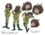 aaron_neathery angry anthro brown_body brown_fur brown_hair clothed clothing crossed_arms determined endtown felid feline female fully_clothed fully_clothed_anthro fur hair larger_female mammal model_sheet philomena_flask sad size_difference solo whiskers