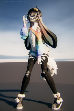accessory anthro belt big_ears blue_bottomwear blue_clothing blue_shorts bottomwear clothed clothing cropped_hoodie ears_down eyewear femboy fluffy fluffy_tail fully_clothed fur garter_straps hair hair_over_eyes legwear male midriff multicolored_body multicolored_clothing multicolored_fur pivoted_ears rainbow_clothing rainbow_hoodie shorts standing tail tan_body tan_fur pestbudmax rudy_(katsucoffee) lagomorph leporid mammal rabbit hi_res
