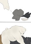 anthro belly big_belly black_body blush clothing duo kemono lying male overweight overweight_male shirt topwear underwear white_body haoming bear mammal polar_bear ursine 2023 hi_res