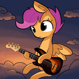 bass_guitar cloud feathered_wings feathers female feral guitar hair musical_instrument nature orange_body orange_feathers outline playing_music plucked_string_instrument purple_hair sky solo string_instrument wings tjpones friendship_is_magic hasbro my_little_pony mythology scootaloo_(mlp) equid equine mammal mythological_creature mythological_equine pegasus 1:1 2017 animated