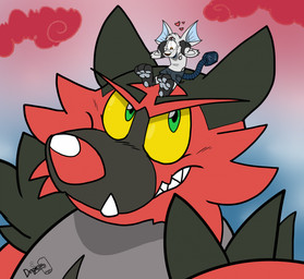 3_eyes black_markings cybernetic_eye cybernetic_limb cybernetic_tail cybernetics duo dynamax fur green_eyes grey_body grey_fur machine macro male male/male markings multi_eye red_body red_fur silver_pawpads size_difference yellow_sclera dingoroo nintendo pokemon tahu_(incineroar) zalno dynamax_pokemon generation_7_pokemon incineroar pokemon_(species) bust_portrait hi_res portrait