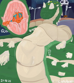 abdominal_bulge ambiguous_gender bodily_fluids city city_background cityscape coiling duo feral mouth_shot open_mouth oral_vore saliva soft_vore vore willing_prey chehpaper echidna_wars_dx worm hi_res