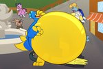 aroused bellows belly big_belly biped blue_body blush door glass_window glistening glistening_belly green_eyes heart_eyes heart_symbol hose hose_in_butt huge_belly hyper hyper_belly looking_pleasured motion_lines water_fountain yellow_belly bloatable bandai_namco banjo-kazooie digimon nintendo pokemon rareware axel_(bloatable) baxter_(bloatable) bugle_(bloatable) lea_(bloatable) pura_(bloatable) avian biyomon breegull digimon_(species) generation_3_pokemon lagomorph leporid mammal motobug pokemon_(species) rabbit zigzagoon 2024 digital_media_(artwork) hi_res