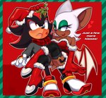 anthro black_body black_fur breasts butt christmas_clothing cleavage clothed clothing dark_body dark_skin duo female fur holidays kiss_mark male male/female mistletoe plant red_body red_fur romantic tail upskirt white_body white_fur koreeon christmas sega sonic_the_hedgehog_(series) rouge_the_bat shadow_the_hedgehog bat eulipotyphlan hedgehog mammal 2024 hi_res