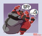 anthro belly big_belly big_breasts breasts deep_navel female fur green_eyes huge_belly huge_breasts huge_hips huge_thighs hyper hyper_belly morbidly_obese morbidly_obese_anthro morbidly_obese_female navel obese obese_anthro obese_female overweight overweight_anthro overweight_female red_body red_fur simple_background solo speech_bubble standing thick_thighs wide_hips yellow_sclera lowkey nintendo pokemon generation_7_pokemon incineroar pokemon_(species)