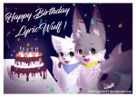 birthday blush border cake candle candy chocolate collar confetti countershading dessert duo food frosting fruit furniture heart_symbol hug male plant scarf selfie smile strawberry table text white_border senz lyricwulf sean_(senz) canid canine canis iradeon mammal wolf 2016 hi_res url