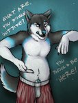 animal_genitalia animal_penis anthro clothing erection genitals male penis sheath shirtless simple_background solo text underwear memburu leo_(thetwfz) canid canine canis mammal wolf 2013 english_text hi_res