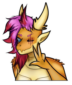 anthro female gesture hand_gesture one_eye_closed solo v_sign wink anonymous_artist mythology pawfursuniverse vtuber queensmolder smolder_(pawfurs) dragon mythological_creature mythological_scalie scalie half-length_portrait portrait