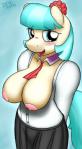 2015 anthro anthrofied areola big_breasts blue_eyes blush breasts clothed clothing coco_pommel_(mlp) devs-iratvs earth_pony equid equine female friendship_is_magic hair hasbro hi_res horse looking_at_viewer mammal multicolored_hair my_little_pony nipples open_mouth pony smile solo two_tone_hair