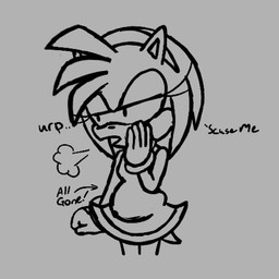 after_vore anthro burping dialogue digestion female female_pred grey_background half-closed_eyes human_prey narrowed_eyes simple_background slightly_chubby solo standing vore weight_gain drawninthedark sega sonic_the_hedgehog_(series) amy_rose eulipotyphlan hedgehog human mammal 2023 hi_res monochrome