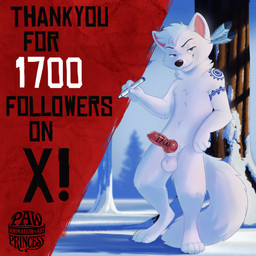 animal_genitalia animal_penis anthro bodypaint canine_genitalia canine_penis fur genitals male penis snow solo white_body white_fur winter pawprincess ozzy_(pawprincess) arctic_fox canid canine fox mammal true_fox 1:1 absurd_res hi_res milestone_celebration