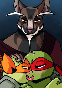 anthro beard blue_eyes blush clothed clothing eye_contact eyebrows facial_hair freckles french_kissing green_eyes group half-closed_eyes hand_on_head kerchief kissing long_nails looking_at_another male male/male mask master mustache nails narrowed_eyes notched_ear open_mouth open_smile shell smile thick_eyebrows inkyfrog teenage_mutant_ninja_turtles teenage_mutant_ninja_turtles_(2012) master_splinter michelangelo_(tmnt) raphael_(tmnt) brown_rat mammal murid murine rat reptile rodent scalie turtle 2017 adopted_(lore) adopted_son_(lore) adoptive_father_(lore) brother_(lore) brothers_(lore) incest_(lore) sibling_(lore)