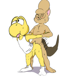 4_toes anal anal_penetration arm_pull balls bite biting_lip blush bodily_fluids buckteeth clothing doggystyle eyewear feet flaccid footwear foreskin from_behind_position genitals glasses humanoid_genitalia humanoid_penis long_foreskin male male/male open_mouth penetration penis plantigrade sex socks sweat teeth toes tongue tongue_out unretracted_foreskin white_clothing white_footwear white_socks twerpishimp mario_bros nintendo twee koopa koopa_troopa mammal reptile rodent scalie sciurid tree_squirrel turtle 1:1 absurd_res hi_res