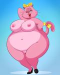 anthro big_breasts biped bow_(feature) breasts clothing eyelashes female footwear fur genitals high_heels lipstick makeup nipples nude obese obese_anthro obese_female one_eye_closed open_mouth overweight overweight_anthro overweight_female pink_body pink_fur pose pussy shoes simple_background solo tongue whiskers wink lonbluewolf eek!_the_cat annabelle_(eek!_the_cat) domestic_cat felid feline felis mammal 2018 4:5 digital_media_(artwork) hi_res