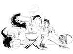 anthro black_and_white blep clothed clothing cooking cutlery digital_drawing_(artwork) digital_media_(artwork) duo eyewear footwear fork gloves googly_eyes grill handwear hi_res human humanoid humor kitchen_utensils larger_male male mammal meme monochrome monster multi_eye muscular muscular_male pogchamp reptile sausages scalie scp-682 scp-682-b scp_foundation shoes size_difference sneakers styx_nacht_ii sunglasses the-hydroxian thick_fur tongue tongue_out tools trevor_moses