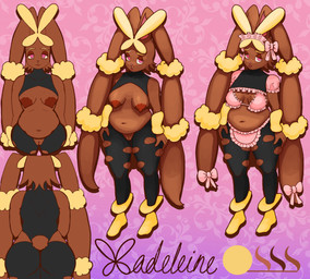 anthro areola belly big_areola big_breasts big_butt breasts butt clothing ear_tuft eyeshadow female genitals leggings legwear maid_bikini maid_headdress maid_uniform makeup nipples overweight pink_eyes solo thick_thighs tuft uniform vulva daybreakfade nintendo pokemon madeleine_(daybreakfade) generation_6_pokemon lagomorph mammal mega_evolution mega_lopunny pokemon_(species) absurd_res hi_res model_sheet