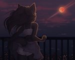 anthro bottomwear clothed clothing clothing_lift dress female light moon moonlight skirt skirt_lift skyline solo underwear myatlikk lora_northstar canid canine canis mammal wolf digital_media_(artwork)