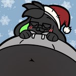 anthro belly big_belly black_eyewear black_glasses bloated blue_background blush christmas_clothing christmas_headwear clothing eyewear glasses green_inner_ear green_nose grey_body grey_clothing grey_ears grey_hair grey_hoodie grey_topwear hair hand_on_belly hat headgear headwear holidays hoodie huge_belly hyper hyper_belly male navel santa_hat simple_background smile snowflake snowflake_background snowflake_pattern solo topwear uwu pompuffy_(artist) christmas nintendo pokemon reathe_(character) generation_8_pokemon lagomorph leporid mammal pokemon_(species) rabbit raboot 1:1 2023 absurd_res colored digital_media_(artwork) flat_colors hi_res