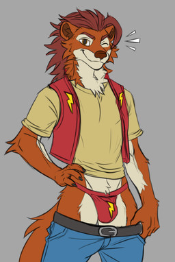 anthro bottomwear bottomwear_down brown_body brown_eyes brown_fur bulge clothed clothing fur looking_at_viewer male one_eye_closed pants pants_down partially_clothed presenting simple_background smile smiling_at_viewer solo underwear wink winking_at_viewer sgt.fleischsalat nikoderiko herpestid mammal mongoose absurd_res flat_colors hi_res