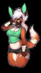 anthro bottomwear breasts cleavage clothed clothing collar female green_eyes midriff navel shorts simple_background smile solo transparent_background xenthyl canid canine canis domestic_dog mammal 2015 alpha_channel digital_media_(artwork)