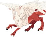 claws feathered_wings feathers featureless_crotch female hair quadruped red_body red_scales scales simple_background small_upper_body solo spoiler spoiler_alert tail white_background white_body white_feathers white_hair wings inkpen_(artist) delicious_in_dungeon mythology falin_touden chimera dragon hybrid mythological_creature mythological_scalie scalie taur 2020 digital_media_(artwork)