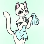 anthro blush chest_tuft clothing fur maid_apron maid_uniform male raised_tail shy_expression solo tail tuft uniform white_body white_fur domestic_cat felid feline felis mammal 1:1