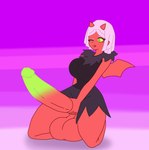 big_breasts big_penis breasts clothed clothing genitals green_eyes green_penis gynomorph hair hyper hyper_genitalia intersex legwear masturbation membrane_(anatomy) membranous_wings not_furry penis pink_hair red_body red_skin solo thigh_highs wide_hips wings jasper_the_bat_(artist) squad_busters supercell_(company) battle_healer_(clash_royale) demon human mammal hi_res