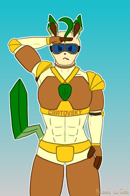 abs anthro arm_armor armor bodysuit breastplate brown_body brown_clothing brown_fur clothing elbow_pads fingerless_gloves fur gesture gloves golden_clothing green_body green_fur handwear leaf male muscular muscular_male salute serious_face shoulder_blades ski_goggles skinsuit solo tail tan_body tan_clothing tan_fur thigh_armor tight_clothing scoutthecat02 stefan_cartovsky 2:3 hi_res