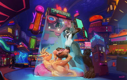 after_orgasm ambiguous_gender anthro anthro_on_anthro arm_tuft balls black_body black_claws black_ears black_fur blue_eyes blush bodily_fluids brown_body brown_fur butt car chair cheek_tuft claws cum cum_on_hand cyberpunk duo_focus electronics erection facial_tuft feet foot_fetish foot_play footjob fur furniture futuristic genital_fluids genitals glans grey_body grey_fur group hands_behind_head humanoid_genitalia humanoid_penis lying male male/male monitor narrowed_eyes neon neon_lights neon_sign on_back orange_balls orange_body orange_ears orange_eyes orange_fur orange_tail pawpads penile penis pink_glans pink_inner_ear pink_pawpads pink_penis pose presenting presenting_hindquarters public public_sex sex shadow shoulder_tuft side_view sign silhouette sitting smile standing standing_sex table tail three-quarter_view tuft vehicle white_balls white_body white_fur oselotti oselotti_(character) mammal procyonid raccoon hi_res signature